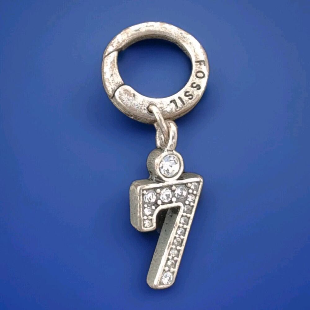 FOSSIL Brand Charm For Bracelet #7 Pave Rhinestones Silver‎ Tone Jewelry